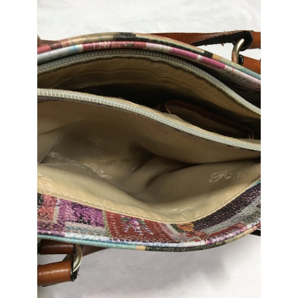 Fossil Leather Handbag Coronado Vintage Stamps Print Satchel NO SHOULDER STRAP - Picture 15 of 16